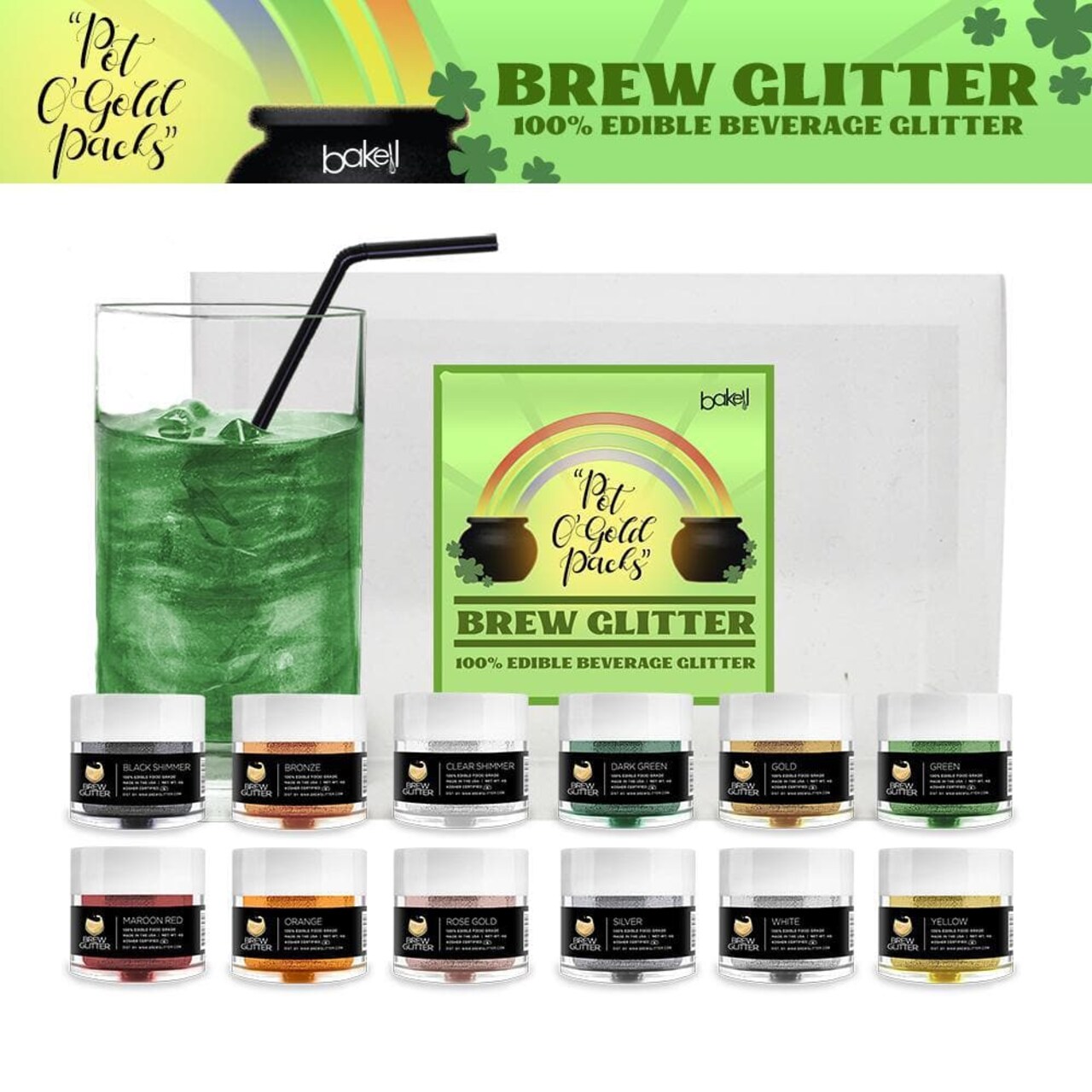 St. Patty's Day Pot O' Gold Collection Edible Glitter Brew Glitter Combo Pack A (12 PC SET)